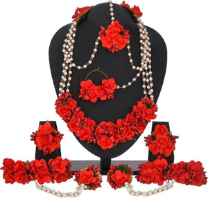 ringzinnie Fabric Red, White, Gold Jewellery Set
