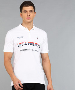 Louis Philippe Sport Embroidered Men Polo Neck White T-Shirt