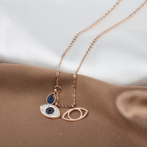 Royatto Rose Gold Chain Stainless Steel Evil Eyes Necklace Blue Zircon Evil Eyes Pendant Diamond Gold-plated Plated Stainless Steel Choker