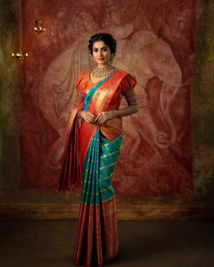 PHEASANT Self Design, Woven, Embellished Paithani Jacquard, Art Silk Saree
