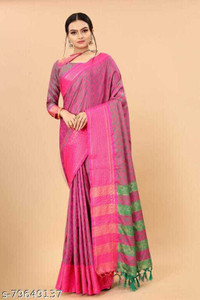Juhi Collection Self Design, Temple Border, Striped, Embellished, Woven, Solid/Plain Assam Silk Art Silk, Cotton Silk Saree
