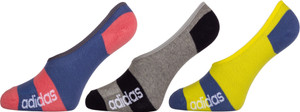 ADIDAS Original Cotton Flat Knit (AD-0596) (Crew Blue/Grey Mel/Acid Yellow) Women Striped Peds/Footie/No-Show