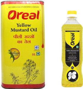 ओरियल येल्लो मस्टर्ड ऑइल फॉर हेल्प्स ब्लड सर्क्युलेशन्स - 5ltr + 1ltr (6 लीटर्स पैक)