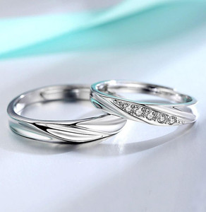 Devora Adjustable Couple combo Ring Set for Girls & Boys valentine gift Stainless Steel Zircon Sterling Silver Plated Ring