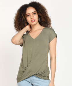 Hailys Casual Solid Women Green Top