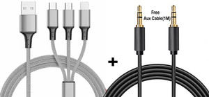 BUFONA Micro USB Cable 1.3 m 3in1 Multiple Pin Charging Cable Multi Charger Cable Fast Charging Pad+Aux Cable