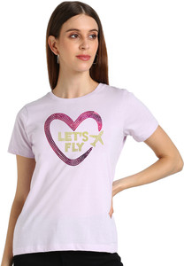 SHASHVI Printed Women Round Neck Purple T-Shirt