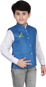 Qitty Solid Mandarin Festive & Wedding Boys Blazer