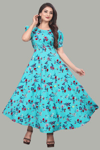 ZOPDI Women Fit and Flare Multicolor Maxi/Full Length Dress
