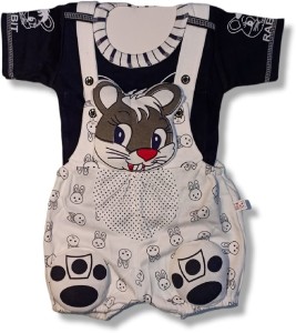 FLOURISHMART Dungaree For Baby Boys & Baby Girls Casual Printed, Applique Cotton Blend