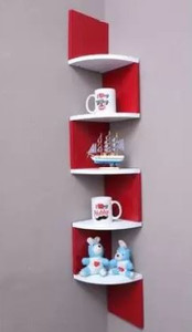 woodinzo Wooden Zigzag Corner Wall Mount Shelf Unit for Home MDF (Medium Density Fiber), Wooden Wall Shelf