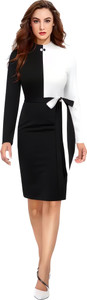 ZELZIS Women Bodycon Black, White Knee Length Dress