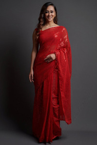 FluteFashion Embroidered Bollywood Georgette Saree