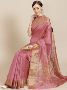 Paramparik Textile Temple Border, Solid/Plain Assam Silk Cotton Silk Saree