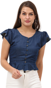 Urban Poche Casual Solid Women Blue Top