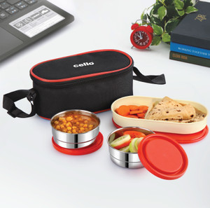 cello Exe Stainless Steel, Red 3 Containers Lunch Box
