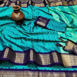 Juhi Collection Temple Border, Striped, Woven, Solid/Plain, Checkered Daily Wear Art Silk, Cotton Silk Saree
