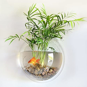 SAVORADE Wall Mount Acrylic Fish Aquarium Bowl Tank for Small Betta Fish & Plants aqua_10 Round Ends Aquarium Tank