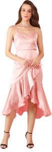 FKUBE Women Ruffled Pink Midi/Calf Length Dress