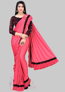 ENCLIQ Solid/Plain Bollywood Lycra Blend Saree