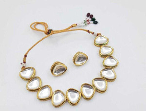 Saanjh Alloy Gold-plated Gold, White Jewellery Set