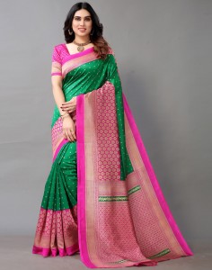 Samah Printed, Geometric Print, Embellished Bhagalpuri Silk Blend, Cotton Silk Saree