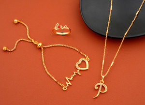 Jewel WORLD P name letter Diamond Pendant locket necklace chain with surprise gift for girls Gold-plated Alloy, Metal Pendant