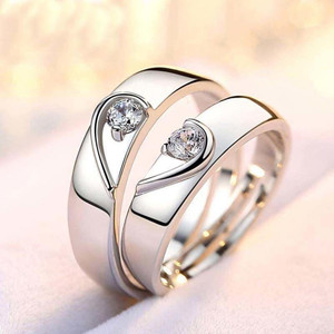 Kaynka Adjustable Couple Rings for Lovers Valentine Gift Set Stainless Steel Ring Set Alloy Cubic Zirconia Platinum Plated Ring Set