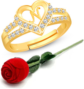 Heer Collection Heart Alphabet 'N' Valentine Ring Promise Propose Engagement Wedding Anniversary Brass, Stainless Steel, Copper, Alloy Cubic Zirconia Gold Plated Ring