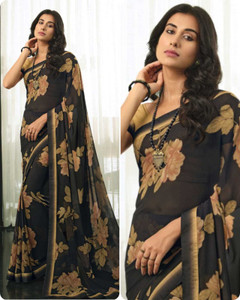 BLEESBURY Printed, Self Design, Graphic Print, Floral Print, Checkered, Solid/Plain Bollywood Georgette, Chiffon Saree