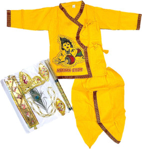 pk hub Baby krishna janmastami dress yellow makhan chor dhoti kurta cotton Kids Costume Wear