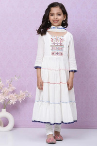 BIBA Embroidered Kurta, Churidar & Dupatta Set