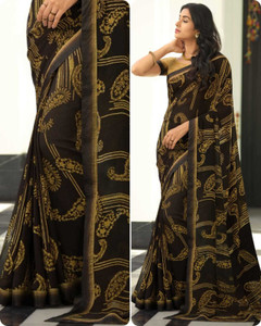 DIKONA DESIGNER Printed, Self Design, Graphic Print, Floral Print, Checkered, Solid/Plain Bollywood Georgette, Chiffon Saree