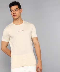 Calvin Klein Jeans Solid Men Round Neck Beige T-Shirt