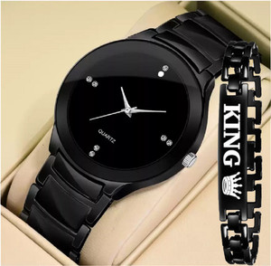 M John's MJ - 02 COMBO OF 2 ANALOG ROUND DIAL FULL BLACK & KING PRINTED KING BRACELET BEST WRIST WATCH FOR MEN Analog Watch  - For Men
