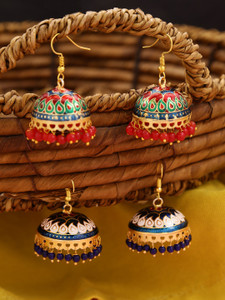 Kairangi Meenakari Earrings for women Handcrafted Meenakari Combo 2 Pairs Brass Jhumki Earring