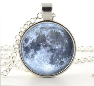 SILVOSWAN Glow In The Dark Moon Necklace Pendant perfect gift for moon lover Alloy