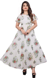 LEZLY Women Maxi White Full Length Dress