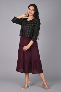 Sheffali Creation Women Layered Purple Midi/Calf Length Dress