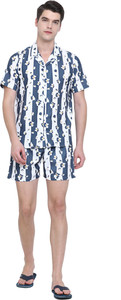 berrylicious Men Printed Blue Night Suit Set