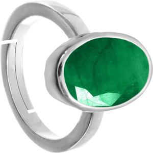 EVERYTHING GEMS 7.25 Ratti 6.60 Carat Original Certified Emerald Panna Ring For Women And Men Brass Emerald Silver Plated Ring