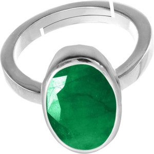 EVERYTHING GEMS 8.25 Ratti 7.70 Carat A1 Quality Emerald Gemstone Panna for Women's and Men's Brass Emerald Silver Plated Ring