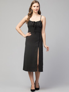 VIRGO MODA Women A-line Black Midi/Calf Length Dress