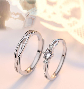 P. R. PRINTS Adjustable Couple Rings Combo for Lovers Valentine Jewellery Stainless Steel, Brass, Stone, Metal, Copper Cubic Zirconia, Crystal, Diamond Silver, Rhodium Plated Ring Set