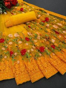 YUG ART Embroidered Bollywood Net Saree