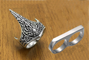 Syfer Double Finger & Eagle Design Ring, Silver - Image 4