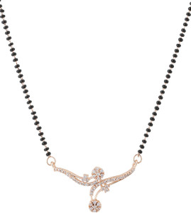 YELLOW CHIMES Mangalsutra Women Rose Gold Toned AD/American Dimaond Studded Floral Designed Brass Mangalsutra