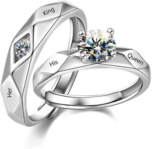 Uniqon Adjustable Her King And His Queen With Nug Diamond Stone Couple Finger Rings Stainless Steel Ring Set