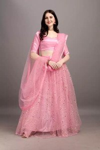 UpLevelBucket Solid, Polka Print, Embellished Semi Stitched Lehenga Choli