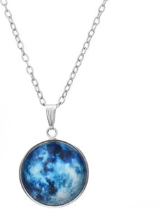 Syfer Galaxy Moon Pendant for Girl and Women Glow in the Dark Moon Locket for Women Silver Stainless Steel Pendant